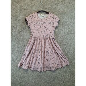 Emma & Elsa Fit & Flare Dress Girl 10 Pink Unicorn & Cloud Print Stretch Pleated